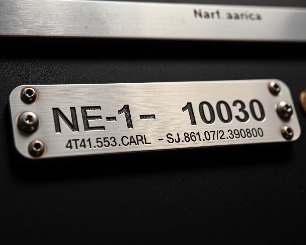 Edelstahl-Typenschild mit tiefer Lasergravur und Nieten